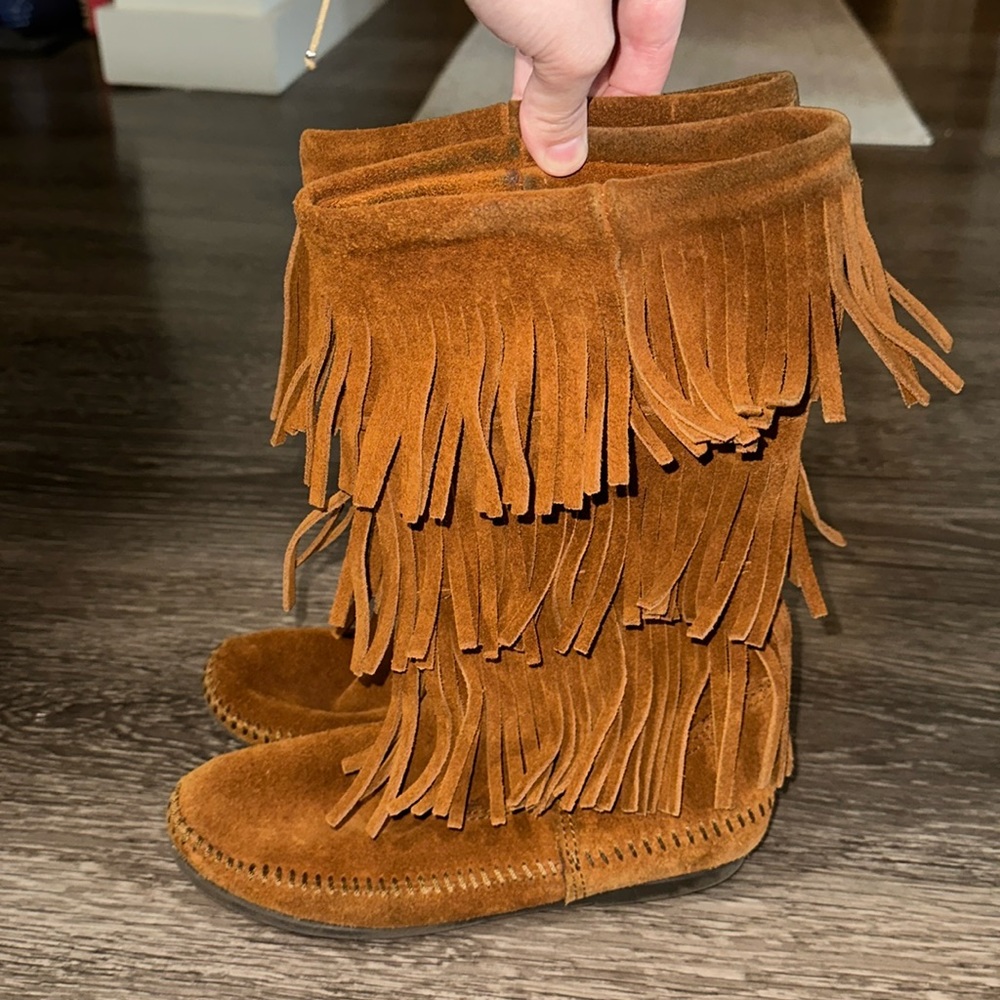 Minnetonka 3 Layer Fringe Moccasin Boots - image 1